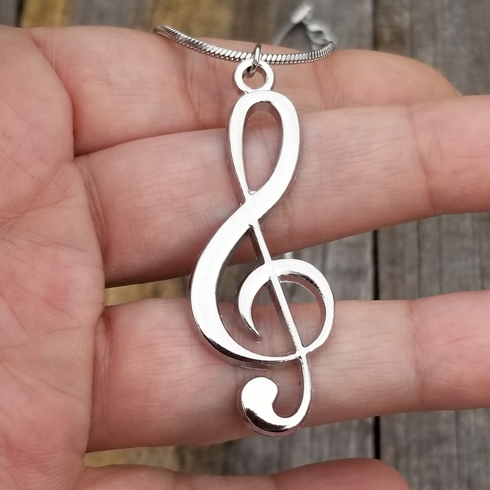 Unisex Stainless Steel Treble Clef Music Pendant Necklace, Music Note Jewelry